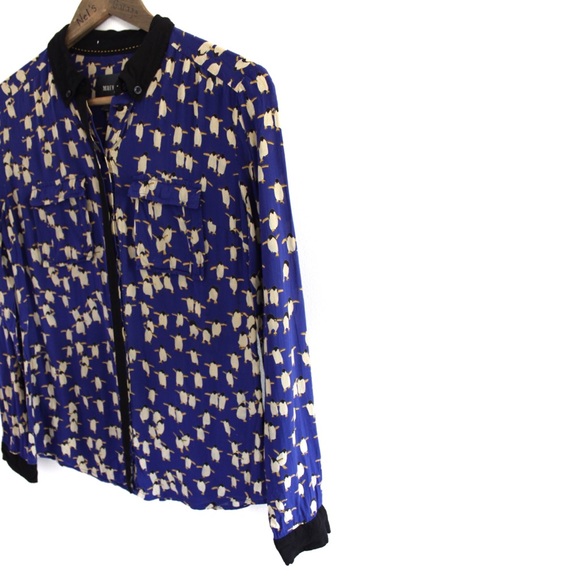 Anthropologie Maeve Penguin Retro Print Collar Button Top XS 0 - Picture 7 of 12